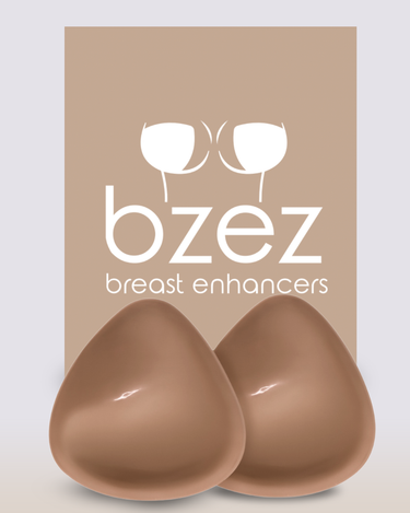 BZEZ double boost breast enhancers, compressed under structured outfits for a doubled bust size illusion