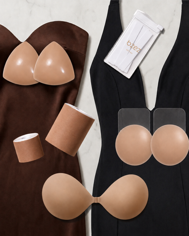 BZEZ Event Stylist Kit, breast enhancer inserts, fabric sticky bra, Flaunt-It Lift, breast tape and double-sided fashion tape bundled together