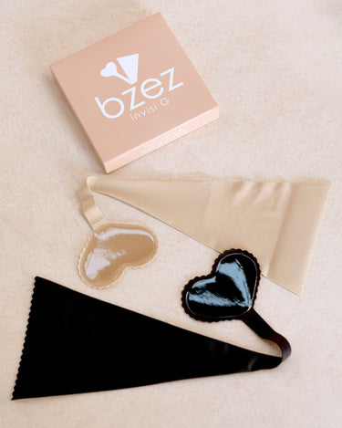 BZEZ Invisi G adhesive G-string in Bare and Onyx with box