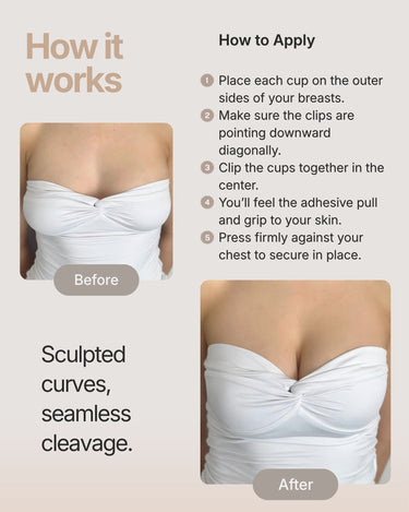 How the BZEZ Fabric Sticky Bra works, before and after