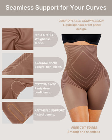 BZEZ Flex Fit Shaper Shorts features, seamless support for your curves