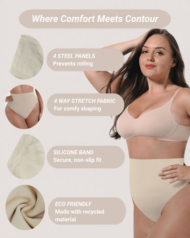 BZEZ Mid Fit Control Thong features, where comfort meets contour