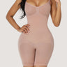 Woman wearing the BZEZ Smoothing Sculpt Bodysuit Shorts in Bare, front view