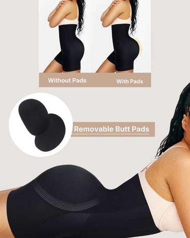 BZEZ Uplift Booty Shorts with removable butt pads, with and without pads