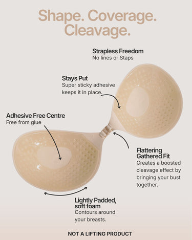 BZEZ Fabric Sticky Bra features: strapless, lightly padded and stays put